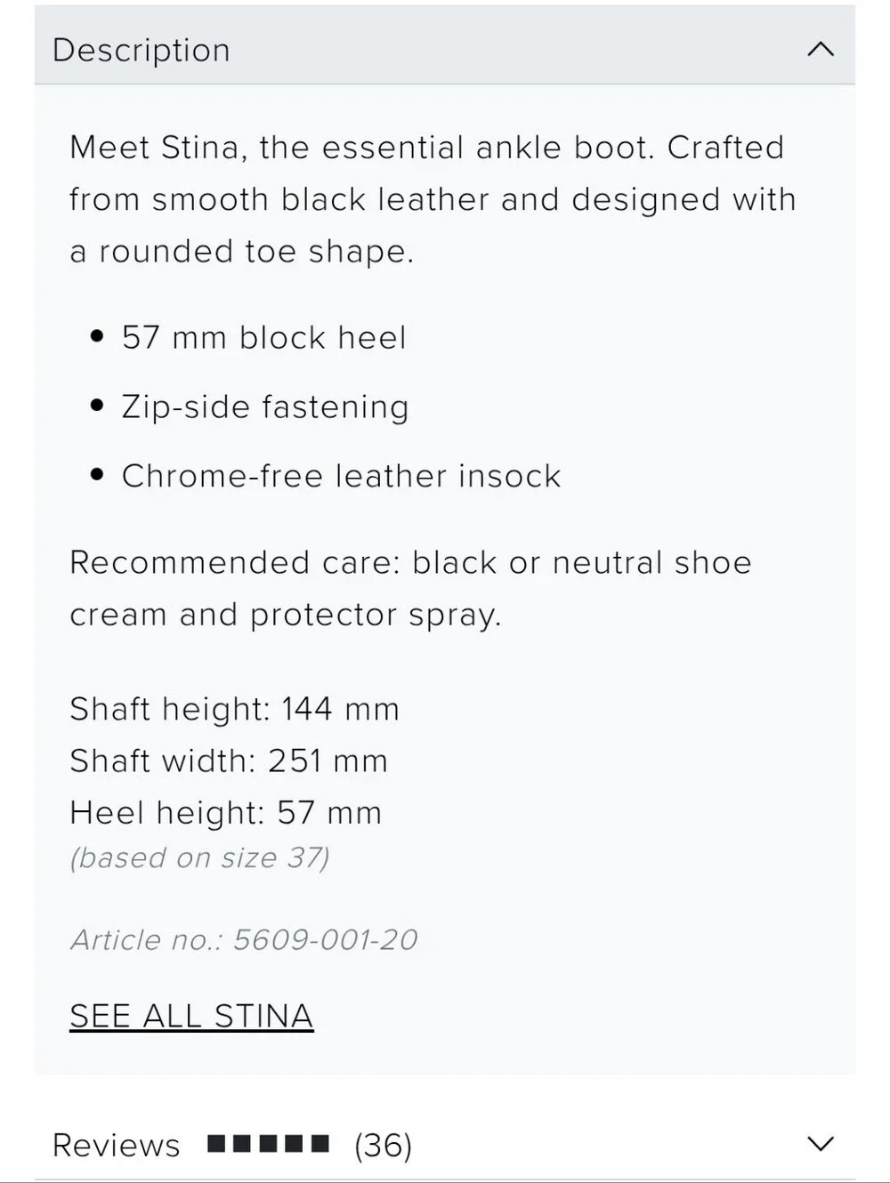 NWOT Vagabond Stina Ankle Boot in Black Leather
